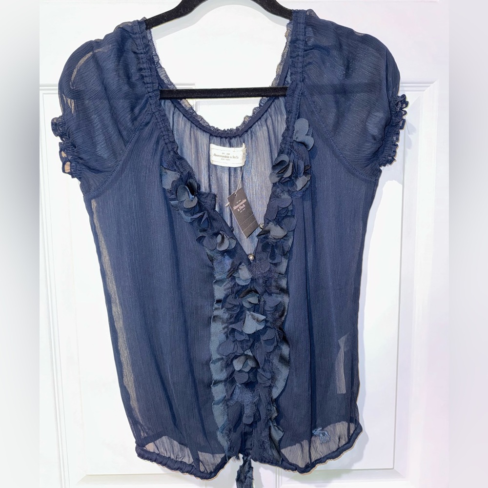 Abercrombie & Fitch Deep Blue Ruffle Blouse